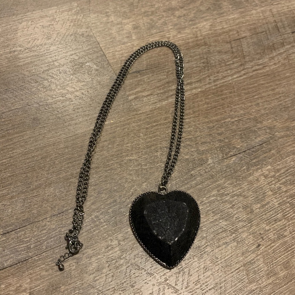 Black Heart Long Chain Necklace